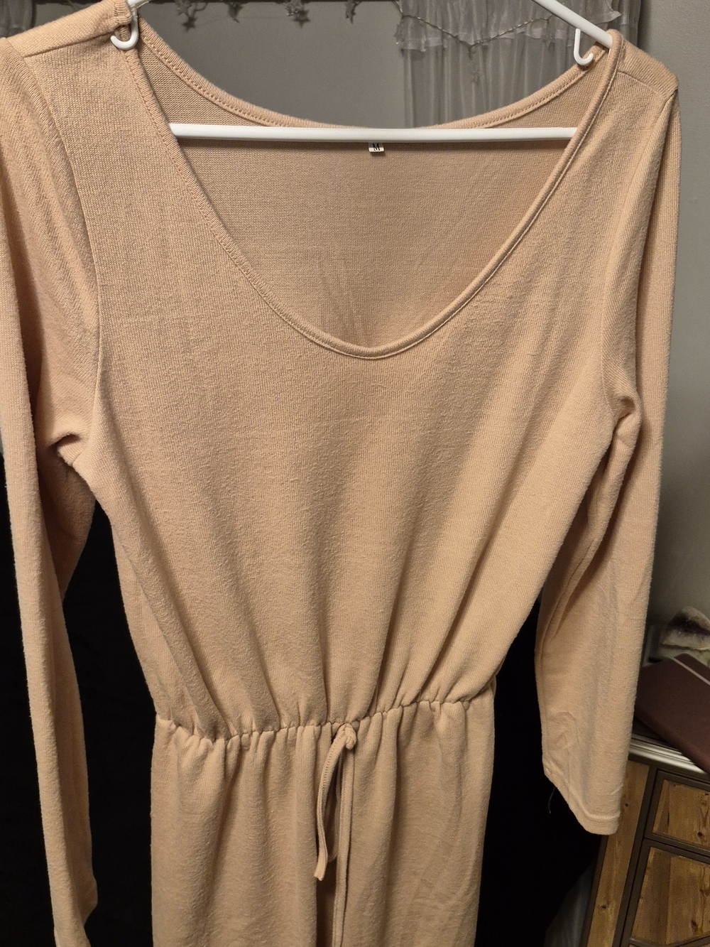 Women's Long Sleeve Scoop Neck Dress in Light Peach